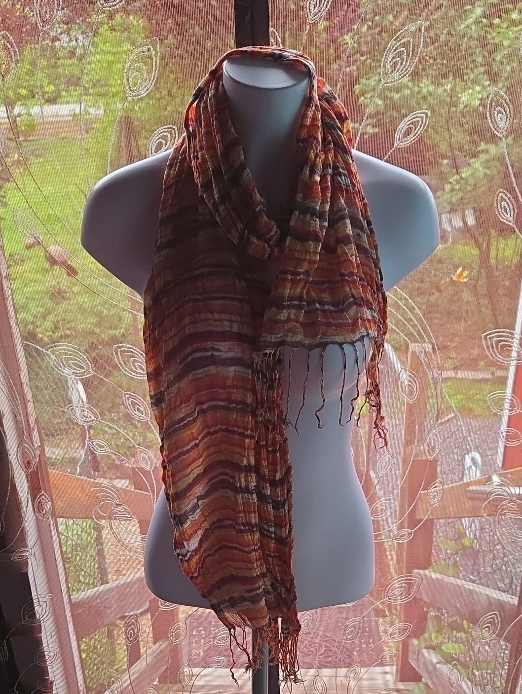 Source Unknown Orange, Brown & Red Striped Lightweight Women’s Scarf